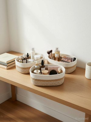 Hapinest Jute Storage Basket(Pack of 3)
