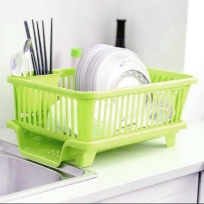 DN BROTHERS Plastic 3 in 1 Plastic Kitchen Sink Drying Rack Washing Basket with Tray (Pack of 1) Storage Basket(Pack of 1)