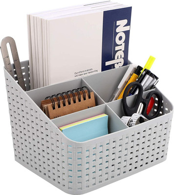 Dhvyant Mart Plastic Multi-Purpose 5 Compartments Desktop Stationary-Makeup Item Storage Basket(Pack of 1)