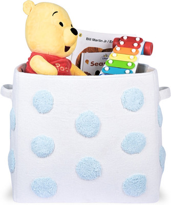 HOUSEOFMAROHA Cotton PomPom Large Rectangular Blue Toy Storage Basket Storage Basket(Pack of 1)