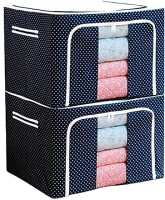 insew Cotton, Polyester, Stainless Steel Clothes Storage Box Multi 66 Ltr Rectangular Foldable Bags with Zip Storage Basket(Pack of 2)