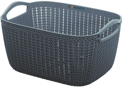 HOMESTIC Plastic Q-6 Plastic Large Size Flexible Storage Baskets with Handles (Grey) Storage Basket(Pack of 1)
