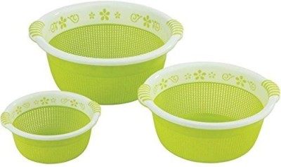 Flipkart SmartBuy Plastic Round Kitchen Fruit and Vegetable Baskets for Storage (Green) Storage Basket(Pack of 3)