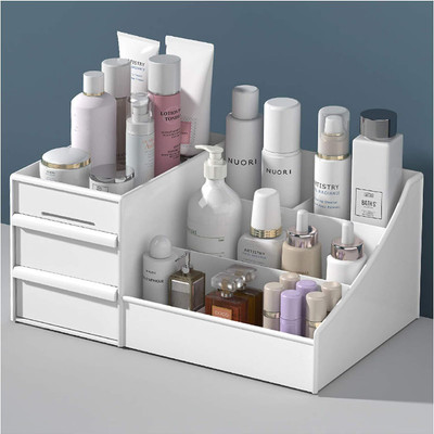 Metrolife Makeup Desk Cosmetic Box Organizer with Drawers for Dressing Table Storage Box(White)