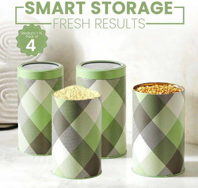 JARSOME Airtight Kitchen Container Set -Tin Jars for Spices, Cookies, Dals -1125 ML/pc Storage Box(Green)