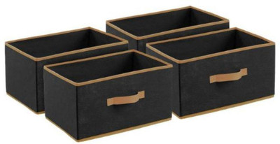Anany Combo of 4 Foldable Non-Woven Fabric Storage Box with Handle Multipurpose Organizer Bin for Clothes, Toys, Accessories, Books Space-Saving Rectangular Drawer Basket for Wardrobe & Home Use(Black)