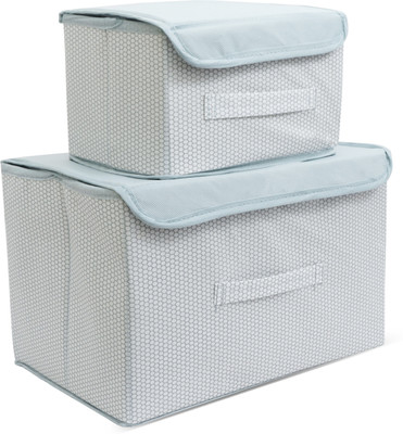 infinity craft Foldable & Stackable Non Woven Wardrobe Closet Organizer Bins with Lid & Handle Storage Box(Grey)