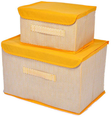 Mteaser Multipurpose Foldable Small & Large Drawer Rectangular Storage Box with Lid and Side Handle Closet Organizer for Clothes(Yellow)
