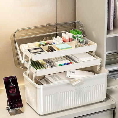 HOUSE OF QUIRK Multifunctional Storage Box Portable Plastic Organizer Storage Box(White)