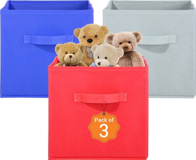 KUBER INDUSTRIES 3 Pcs Non-Woven 11 IN Cloth Organizer for Storage Box | Red, Blue & Grey Storage Box(Red, Blue, Grey)