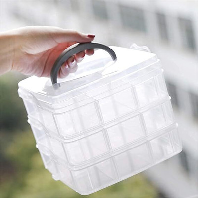 wynyc Plastic multiutility 18 Grid Storage Box with 3 Layer 18 Divider 18 grid Vanity Box(Multicolor)