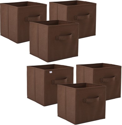 Heart Home (Pack of 6) Plain Square Foldable Toy & Book Storage Box (11 Inch) Brown Storage Box(Brown)