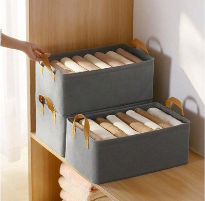 TINSUHG Cotton c Storage Box with Handles Shelf Basket 26 liter storag box Storage Basket(Pack of 3)