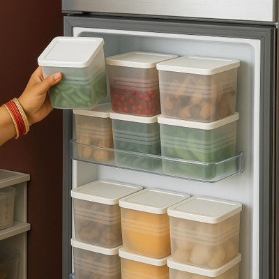 SCONERY Plastic Grocery Container  - 1200 ml(Pack of 8, White)