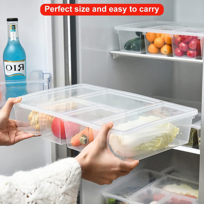 DEW MAT Multipurpose Plastic Storage Box with 5 Dividers (Transparent), Rectangular Storage Box(Clear)