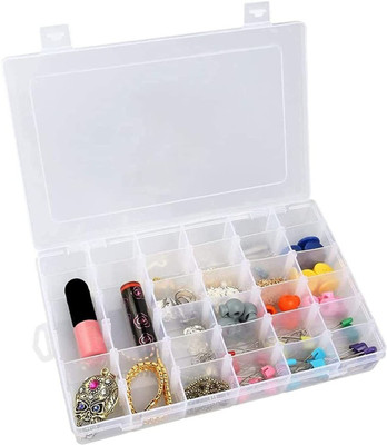 TINSUHG 36 Grids Clear Plastic Storage Box with Adjustable Dividers Jewellery Vanity Box Vanity Box(CLEAR)