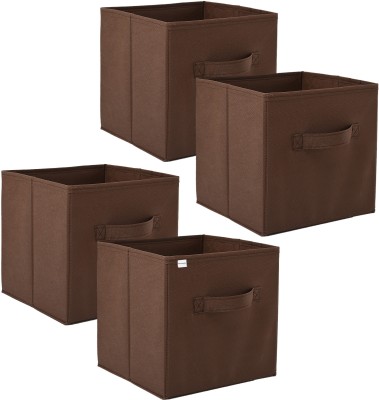 HOMESTIC (Pack of 4) Plain Square Foldable Toy & Book Storage Box (11 Inch) Brown Storage Box(Brown)