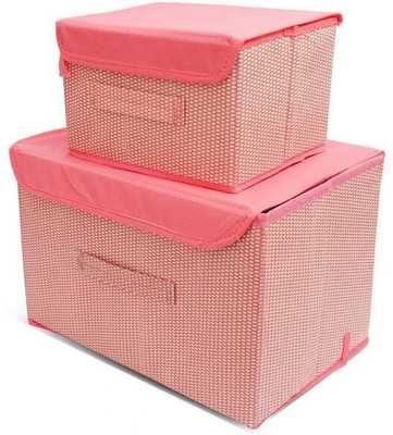Craficial Foldable Drawer Rectangular Storage Basket with Lid & Handle Closet Organizer Storage Box(Pink)