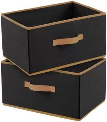 JWorld Rectangular Storage Organizer with Side Handle for Toys/Cloths (Pack of 2) Storage Box(Black)