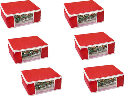 JoyeCrafts Garments Cover Set of 6 Non-Woven Saree Cover/Cloth Storage/Organizer with Transparent Window Red Saree Cover P6(Red)