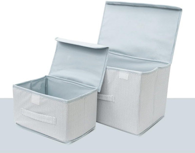 wingsfly (Pack of 2) White Storage Box Bins NonWoven Organizer Foldable with Lid & Handle Storage Box(White)