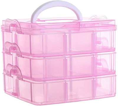 Bansi Enterprise Jewellery Organisers Plastic 3 layer 18 Grid Square Portable Storage box Storage Box(Pink)