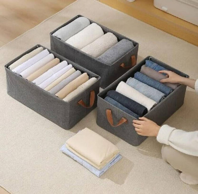 ZORIADA ollapsible Fabric Storage Cubes Organizer with Handles Foldable Baskets Set 2 Storage Box(Grey)