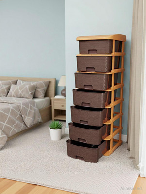 Surety for Safety 7 Layer Brown Nakoda Heavy-Duty Modular Drawer Cabinet for Bedroom Storage Storage Box(Brown)