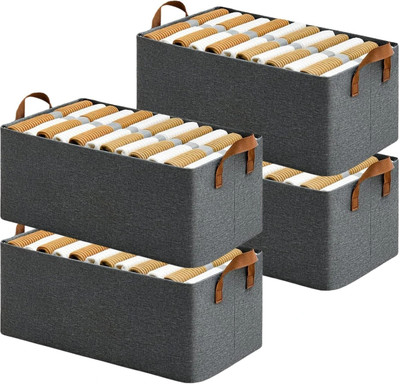 STORITE 4 Pack Multipurpose Space Sever Organizer Box with Metal Frame Storage Box(Grey)