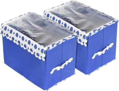 KUBER INDUSTRIES Non-Woven Medium Storage Box for Toys with Transparent Lid & Handle|Pack of 2| Storage Box(Blue)