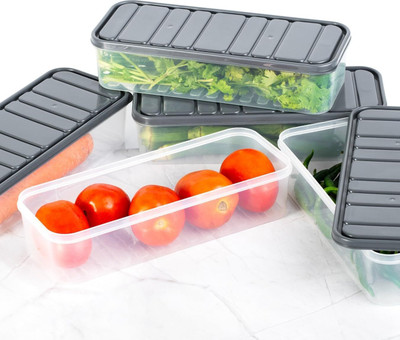 nitsr Plastic Fridge Container  - 1200 ml(Pack of 6, Grey)