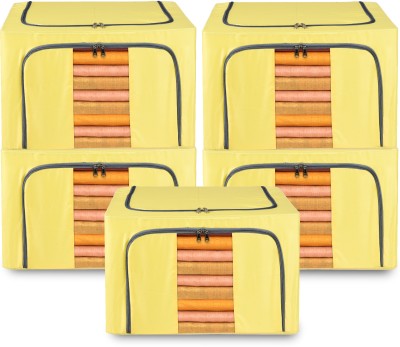 KUBER INDUSTRIES Storage Box Pack of 5 Steel Frame 66 Liter Waterproof Parachute Cloth Storage Box | Yellow Cloth Storage(Yellow)