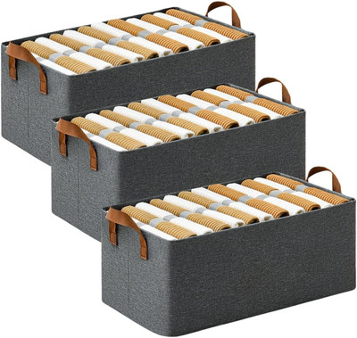 Vervita Storage Wardrobe Organizer Storagewith Handles Metal Foldable Cloth Storage box Storage Box(Grey)