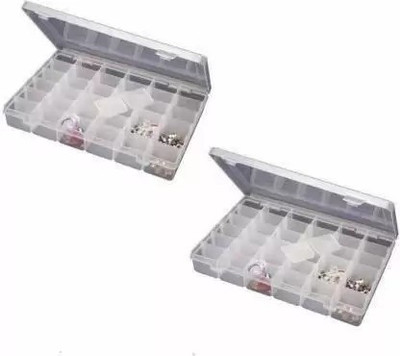 ADJO Combo 2 Pack 36 Organizer container Makeup and Jewellery Vanity Box (Clear) 36 Grids Clear Plastic Storage Box Vanity Box(Multicolor)