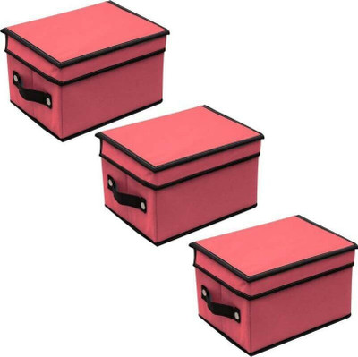 JWorld Foldable Box to Store Clothes, kid's toys &Books with Top Lid(Red,3pcs) Storage Box(Red)