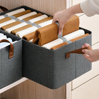 DENFY Wardrobe Organizer for Clothes with Metal Frame Rectangle Storage Baskets Linen Laundry Bag(gray)