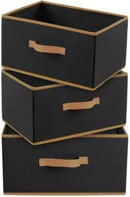 JWorld Rectangular Storage Organizer with Side Handle for Toys & Cloths (Pack of 3) Storage Box(Black)