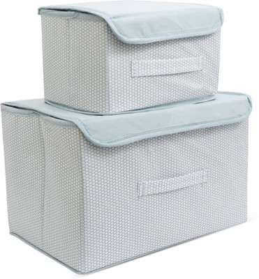 QUAIL Non-Woven Foldable Wardrobe Closet Organizer Box/Bins with Lid & Handle Combo 2 Storage Box(Grey)