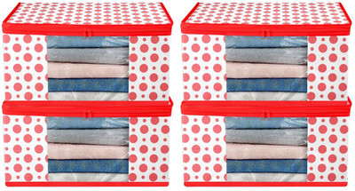 Shaping Fabric Non-Woven Garment Cover | Saree Cover | Storage Bag | Clothes Cover | Cloth bag Poly-canvas Laundry Bag(QR_Red4)