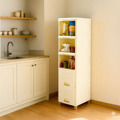 Surety for Safety Containers Kitchen Rack Plastic 5 Layer White Plastic Shelf Foldable Wardrobe