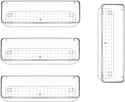 Kepzell 4 Compartments Plastic kitchen drawer organizer(Clear)