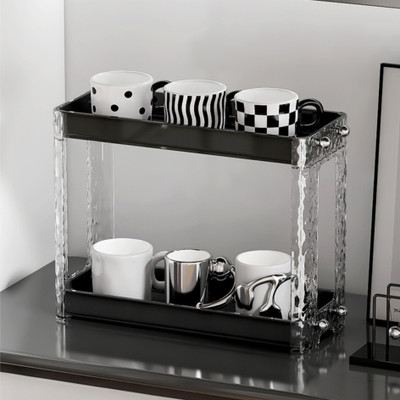 KREPS 2 Compartments Plastic Bathroom Cosmetic Lotion, Makeup, Perfume Vanity Tray, Kitchen Spice Rack(Black)