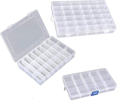 SHUANG YOU Case Organiser With Adjustable Dividers 15/24/36 Grid, Transparent Multi Purpose Vanity Box(White)