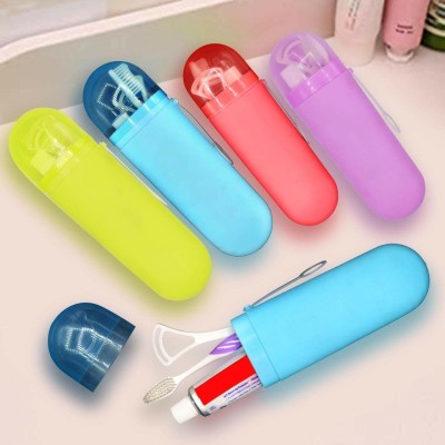 V Creation Anti Bacterial Oval Shape Capsule Portable Travel Toothbrush Storage Case Container Outdoor Toothpaste Holder Bottle Pen Pencil Stationery Box Cosmetic Storage Box (Multicolor) (2 pcs Set) Plastic Toothbrush Holder(Multicolor, Wall Mount)