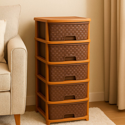 YUBITUBY 5 Brown Compartment Storage Organiz for Home/Parlour and Storage Solution Box Vanity Box(Brown)
