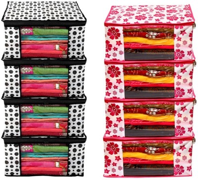 Ankit International High Quality Non Woven With Window Saree cover / Wardrobe Organizer Clothes / Storage Cover Storage Space Saver Multipurpose Bag/Wardrobe Storage Organizer Storage Box Set of 8 Avi_XL_SC_7779(Pink, Black)