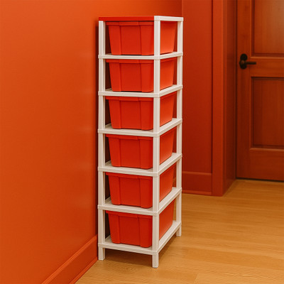 MAXTID 6 Layer Red Modular Drawer MultiPurpose for Home Hospital,Parlour, school Drawer Divider(Plastic)