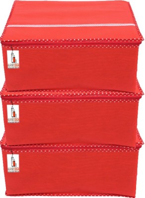 Ganpati Bags Pack of 3 GB 9 Inch Net Red Saree Cover To Organize Your Saree, Clothes & Other Garment. GB-6300(Red)