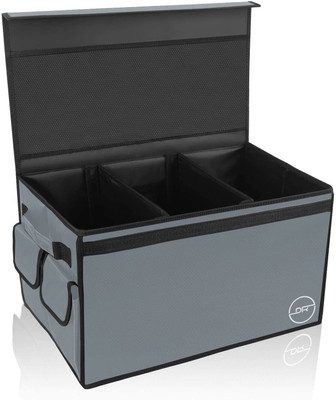 DOUBLE R BAGS 3-Compartment Foldable Car Trunk Organizer with Lid Cover Trunk Organizer(Grey)