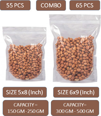PAQEE Both Side Transparent Standy Zip Pouch - COMBO - Size 250Gm55PCS & 500Gm65PCS Polypropylene Storage Pouch(Pack of 120)